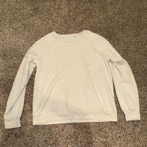 Cream Sweatshirt with Embroidered Sleeves
